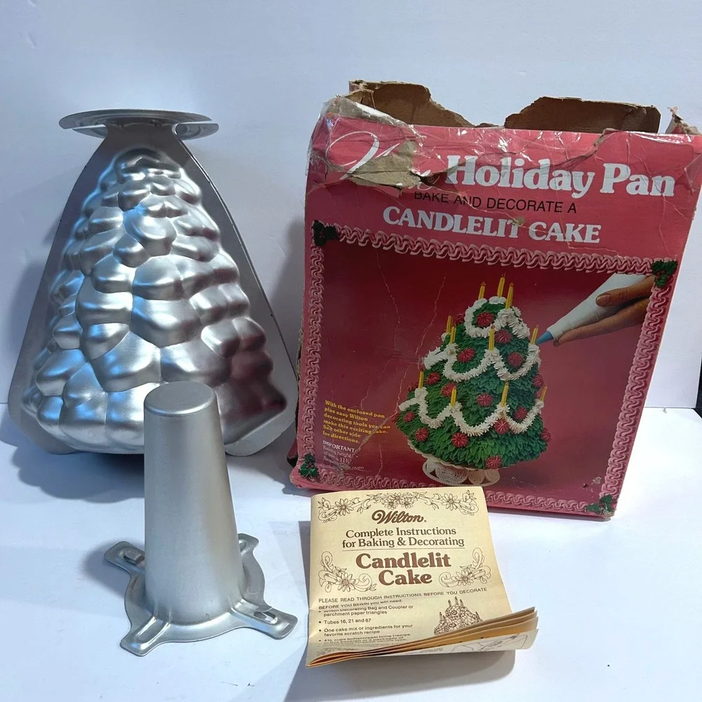 VTG Wilton Candlelit Cake Christmas Pan Holiday Tree Kit Cake Mold Bake Set 1973